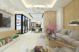 Phòng khách tầng 1 biệt thự song lập gamuda sd5