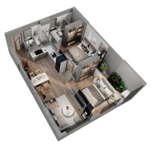 thiết kế căn 2 phòng ngủ feliz homes