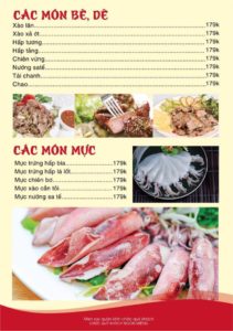 Thực đơn Nhà hàng men say quán gamuda