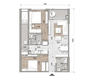 mặt bằng căn hộ 2 phòng ngủ Ha noi Melody linh đàm